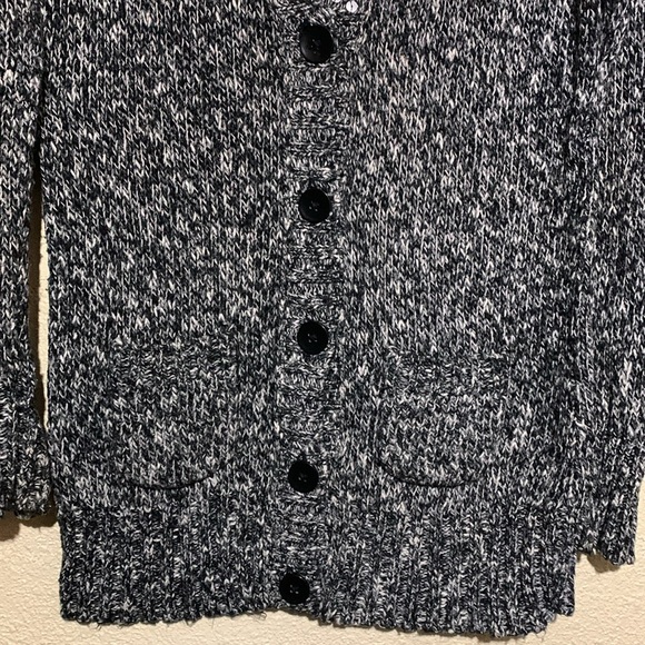 Mudd Sweater Cardigan L Black White Sequin Stretchy Front Buttons Pockets Cotton - Picture 2 of 16